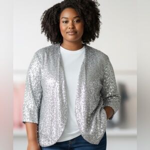 Slink Brand Silver Glitter Open Blazer Size Small